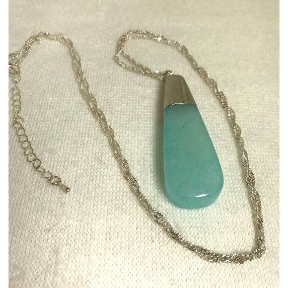 Estate Jewelry - Aquamarine Stone with Silver Tone Chain and Fittings Necklace - 32"